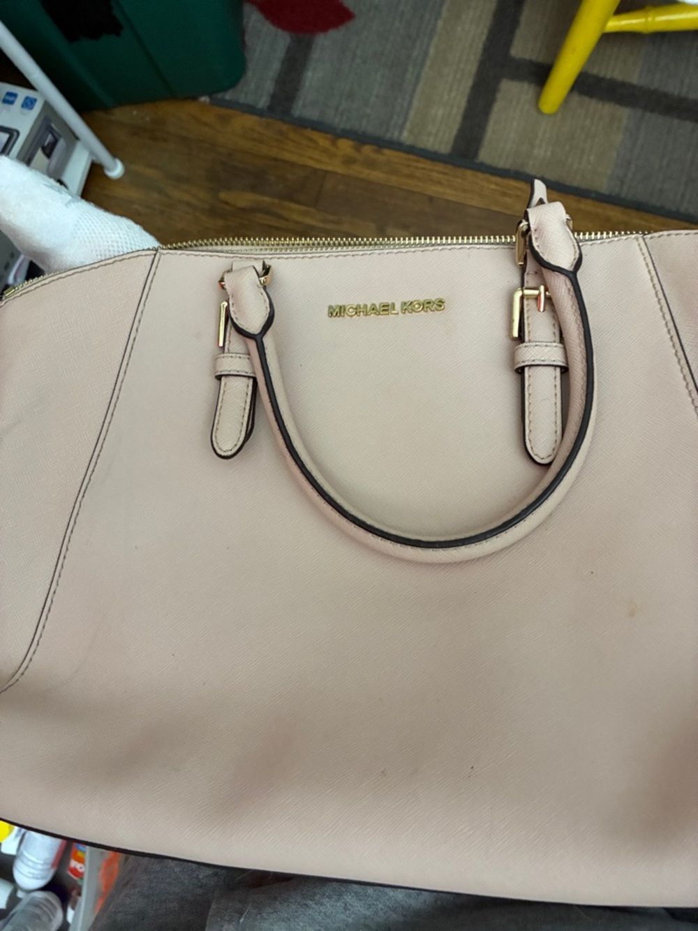 Michael Kors Pale Pink Saffiano Leather Satchel with Gold Hardware